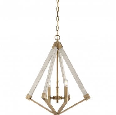 QZ-VIEW-POINT-S View Point 3 Light Chandelier in a Whitewash Wood Effect and Weathered Brass Finish