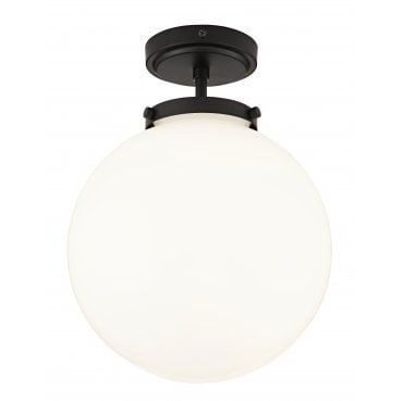 SPA-31309-MBLK Porto IP44 1 Light Semi Flush Light in a Matt Black Finish