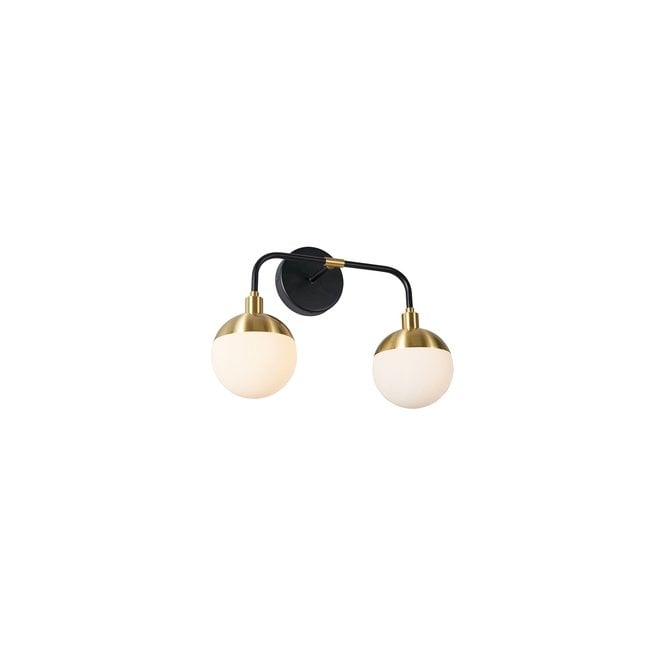 Spa Lighting SPA-35812-BLK Lille IP44 Bathroom 2 Light Wall Light in a Black and Satin Brass and Opal Finish