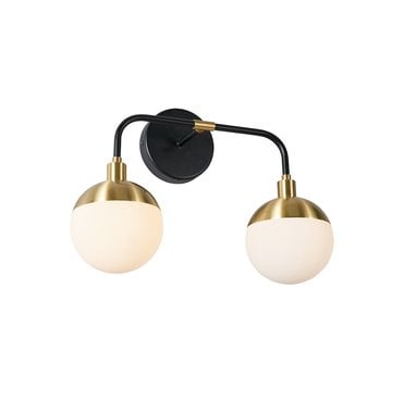 SPA-35812-BLK Lille IP44 Bathroom 2 Light Wall Light in a Black and Satin Brass and Opal Finish