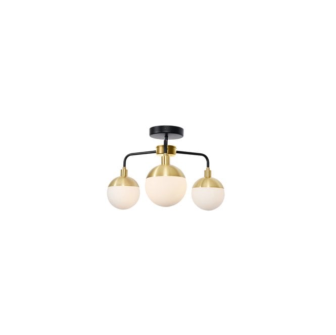Spa Lighting SPA-35814-BLK Lille IP44 Bathroom 3 Light Ceiling Lights in a Black and Satin Brass and Opal Finish