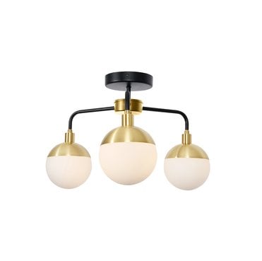 SPA-35814-BLK Lille IP44 Bathroom 3 Light Ceiling Lights in a Black and Satin Brass and Opal Finish