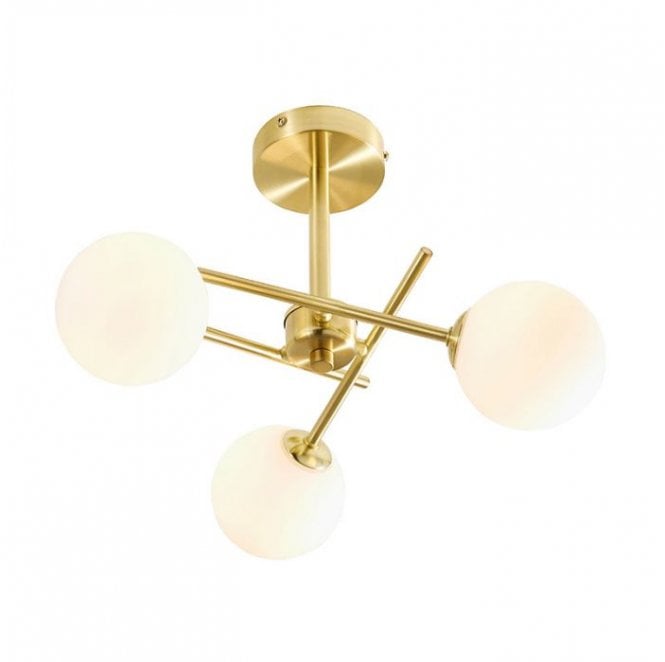Spa Lighting SPA-35836-SBRS Lindos IP44 3 Light Ceiling Light in a Satin Brass and Opal Finish