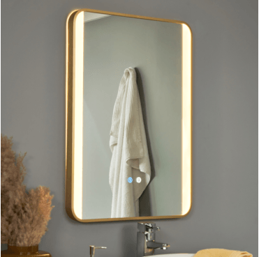 SPA-44483 Lori 13w IP44 LED CCT Illuminated Rectangular Bathroom Mirror in a Satin Brass Finish