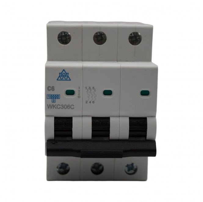 Whitecliffe WKC306C 6A Type C Triple Pole Miniature Circuit Breaker (MCB) for 3 Phase Distribution Boards