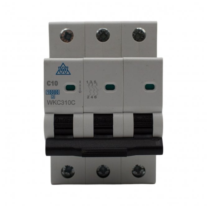 Whitecliffe WKC310C 10A Type C Triple Pole Miniature Circuit Breaker (MCB) for 3 Phase Distribution Boards