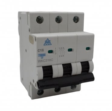 WKC316C 16A Type C Triple Pole Miniature Circuit Breaker (MCB) for 3 Phase Distribution Boards