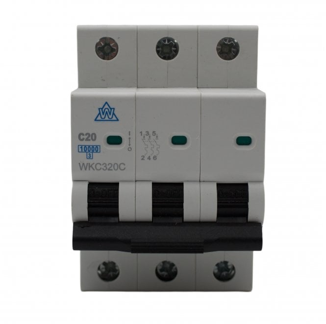 Whitecliffe WKC320C 20A Type C Triple Pole Miniature Circuit Breaker (MCB) for 3 Phase Distribution Boards