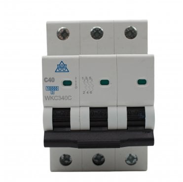 WKC340C 40A Type C Triple Pole Miniature Circuit Breaker (MCB) for 3 Phase Distribution Boards