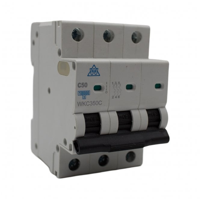 Whitecliffe WKC350C 50A Type C Triple Pole Miniature Circuit Breaker (MCB) for 3 Phase Distribution Boards