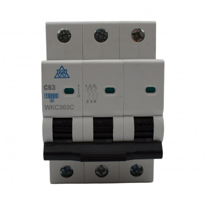 Whitecliffe WKC363C 63A Type C Triple Pole Miniature Circuit Breaker (MCB) for 3 Phase Distribution Boards