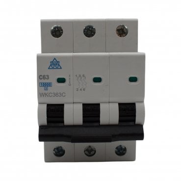 WKC363C 63A Type C Triple Pole Miniature Circuit Breaker (MCB) for 3 Phase Distribution Boards