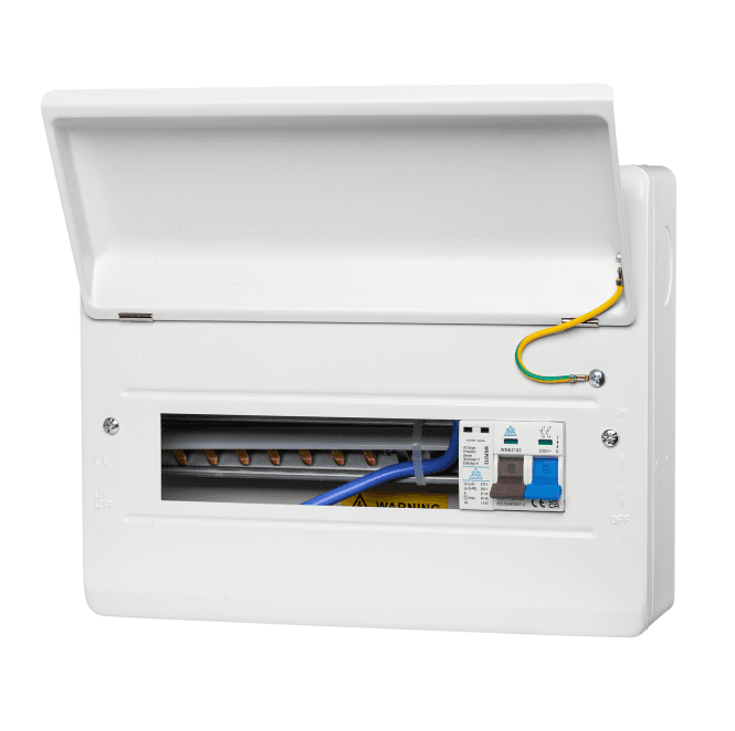 Whitecliffe WME12/SP 12 Way Metal Consumer Unit with 100A Main Switch and Surge Protection Device (SPD) - 9 Usable Ways