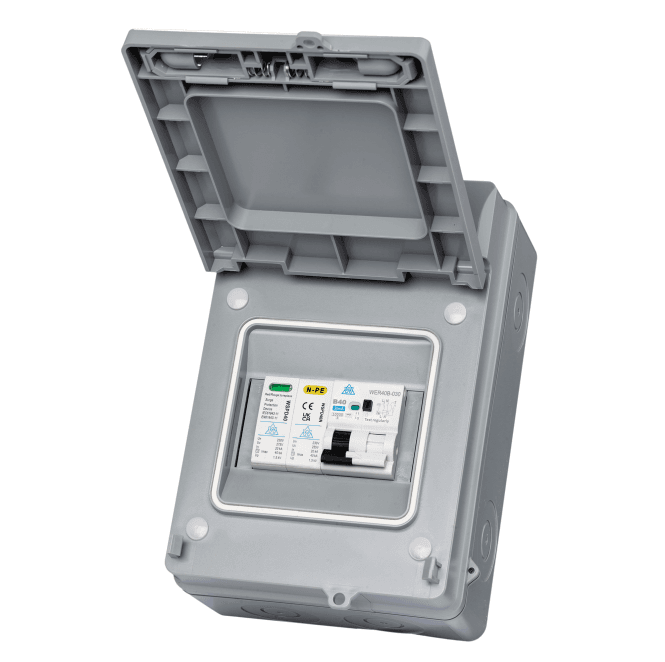 Whitecliffe WPRC40BSP IP65 Electric Vehicle (EV)/Solar Photovoltaic (PV) Protection Enclosure, A Type 40A B Curve RCBO and Surge Protection Device (SPD)