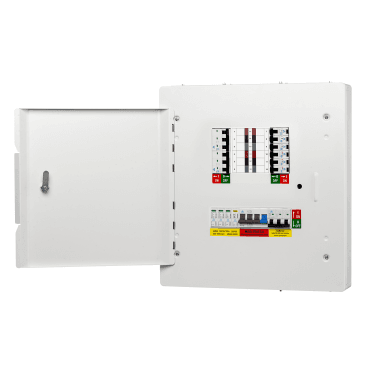 WTPN04-125 4 Way 3 Phase Distribution Board with 4 Pole 125A Main Switch, Type 2 SPD and a Triple Pole 32A MCB