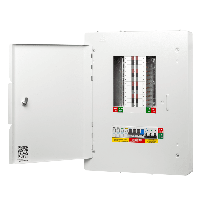 Whitecliffe WTPN08-125 8 Way 3 Phase Distribution Board with 4 Pole 125A Main Switch, Type 2 SPD and a Triple Pole 32A MCB