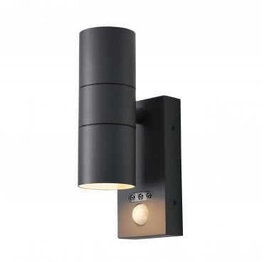 ZN-29179-ANTH-65 Leto Outdoor IP65 Up Down Wall Light with PIR Sensor in an Anthracite Finish