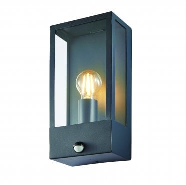 ZN-32070-ANTH Minerva Outdoor IP44 Box Lantern with PIR Sensor in an Anthracite Finish
