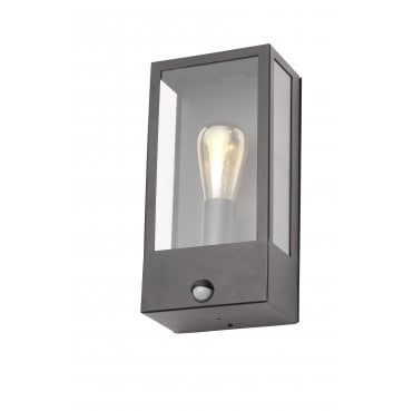 ZN-32070-BLK Minerva Outdoor IP44 Box Lantern with PIR Sensor in a Black Finish