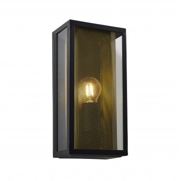 ZN-40002-BLK  Cuba Outdoor IP44 Box Lantern in a Black Finish with a Brass Mesh Insert