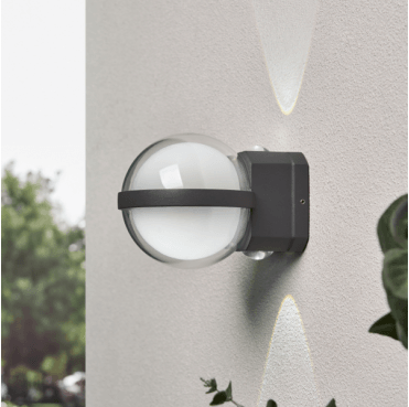 ZN-44218-ANTH Anmo Outdoor IP54 2x1w LED + 3w CCT Globe Wall Light in an Anthracite Finish