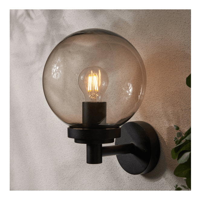 Zink ZN-44227-BLK Gaki Outdoor IP44 9w Globe Wall Light in an Aluminium and Glass Black Finish