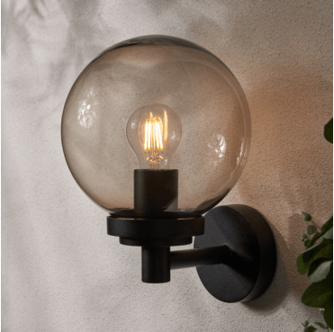 ZN-44227-BLK Gaki Outdoor IP44 9w Globe Wall Light in an Aluminium and Glass Black Finish