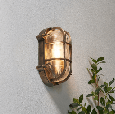 ZN-44230-GLD Davey Outdoor IP44 9w Caged Oval Bulkhead in a Gold Finish