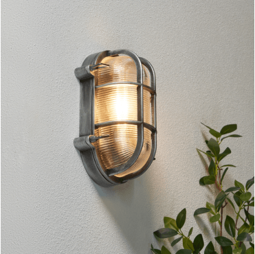 ZN-44230-SIL Davey Outdoor IP44 9w Caged Oval Bulkhead in a Silver Finish