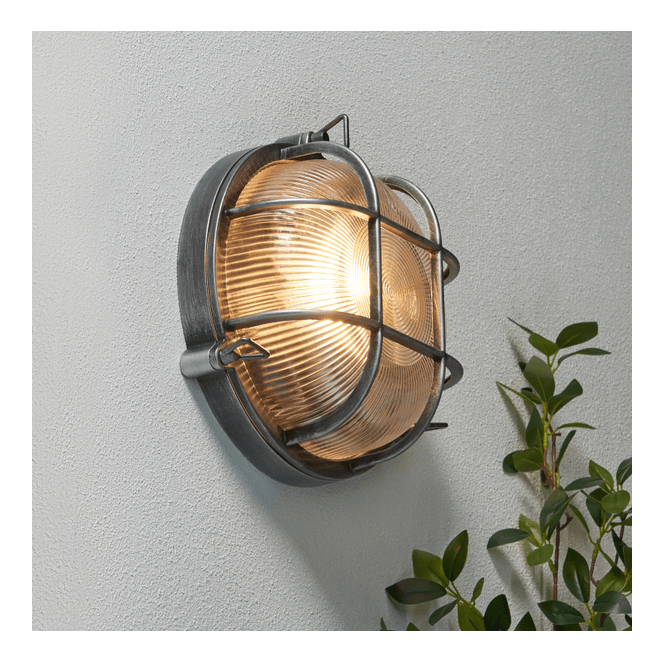 Zink ZN-44231-SIL Gali Outdoor IP44 9w Caged Round Bulkhead in a Silver Finish