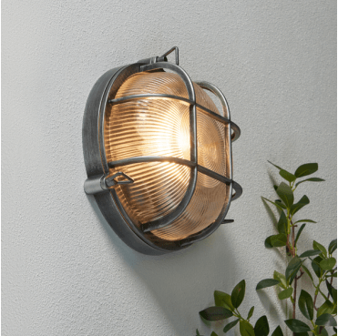 ZN-44231-SIL Gali Outdoor IP44 9w Caged Round Bulkhead in a Silver Finish