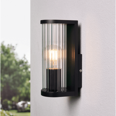 ZN-44411-BLK Auma Outdoor IP44 9w Ribbed Wall Light in an Aluminium and Glass Black Finish